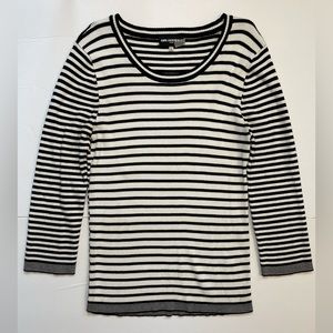Karl Lagerfeld Paris Women's Large Sweater White Black Stripe Scoop Neck Ribbed